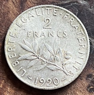 2 FRANCS SEMEUSE ( ARGENT ) . 1920 . ( Voir photos recto verso )