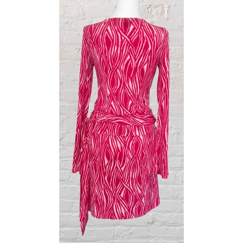 Y2K Express Pink Zebra Wrap Dress Sz XS Office Siren Going Out Sexy Barbiecore - Picture 2 of 8