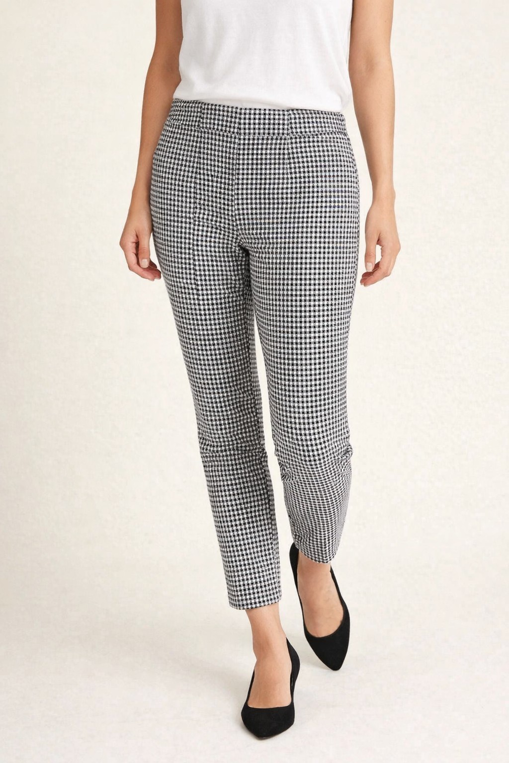 Talbots Chatham Ankle Pants Womens 14P Black White Houndstooth Stretch Career