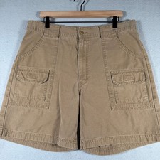 Cabelas 7-Pocket Hiker Mens Tan Cotton Canvas Cargo Shorts Size 36 904822