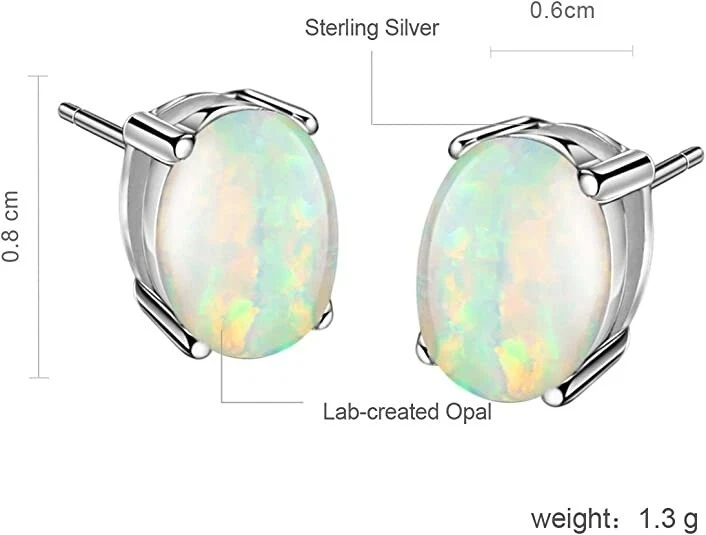 Solid .925 Sterling Silver 7 X 5MM Fire Opal Oval Cut Stud Earrings For Women - Image 2 of 4