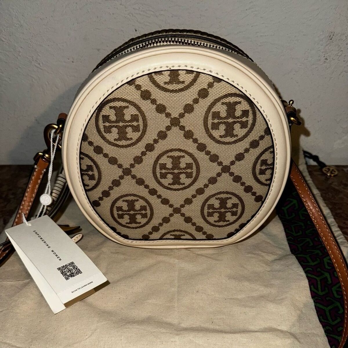 NWT Tory Burch T Monogram Braided Yellow Floral Moon Circle NWT Tory Burch T Monogram Braided Yellow Floral Moon Circle