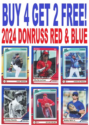 2024 Panini Donruss Baseball RED & BLUE PARALLELS (BUY 4 GET 2 FREE!) You Pick