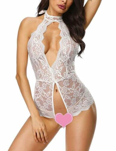 Women's Lingerie Sheer Lace Mini Babydoll Teddy Sexy Bodysuit Backless Sleepwear - Picture 20 of 29