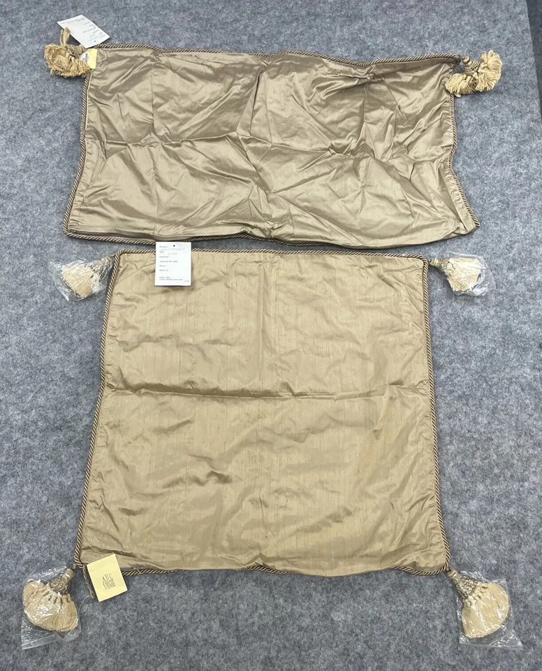 Fino Lino Pillow Shams Pewter Silk India Set of 2 Euro 25x25 One King 19x33 NWT - Image 2 of 4