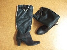 BRONX Damen Stiefel EUR Gr.40 schwarz echtes Leder+Lammfell Absatz 8 cm s.g. Zus