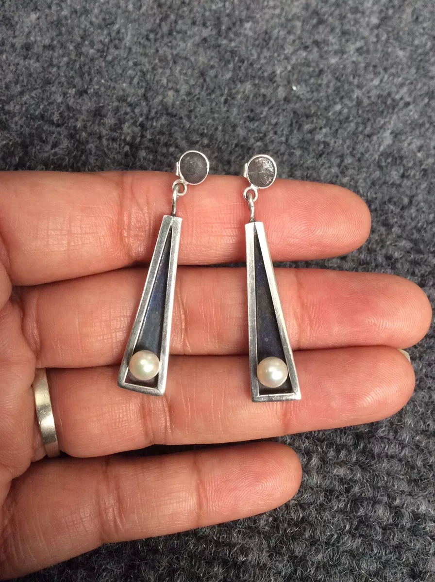 Vtg mid century Sammy Gee modernist Sterling Silver 925 pearl
