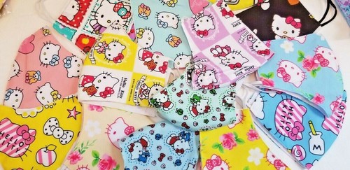 3 x HK MIX HANDMADE FACE COVER MASK Hello Kitty cat adult milk Keroppi heart bow - Picture 6 of 12