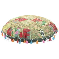 Moroccan Pouffe Cover Round Pouf Ottoman Cover Foot Stool Indian Patchwork 