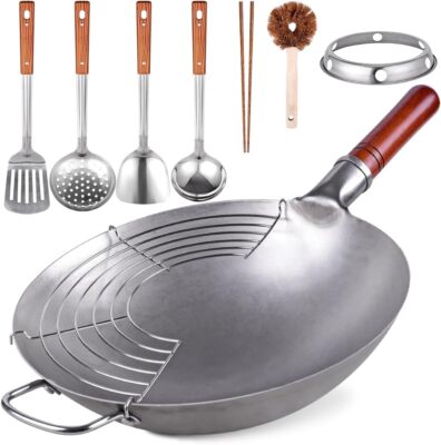 Carbon Steel Frying Pan Traditional Handmade - Chinese Frying Pan Set