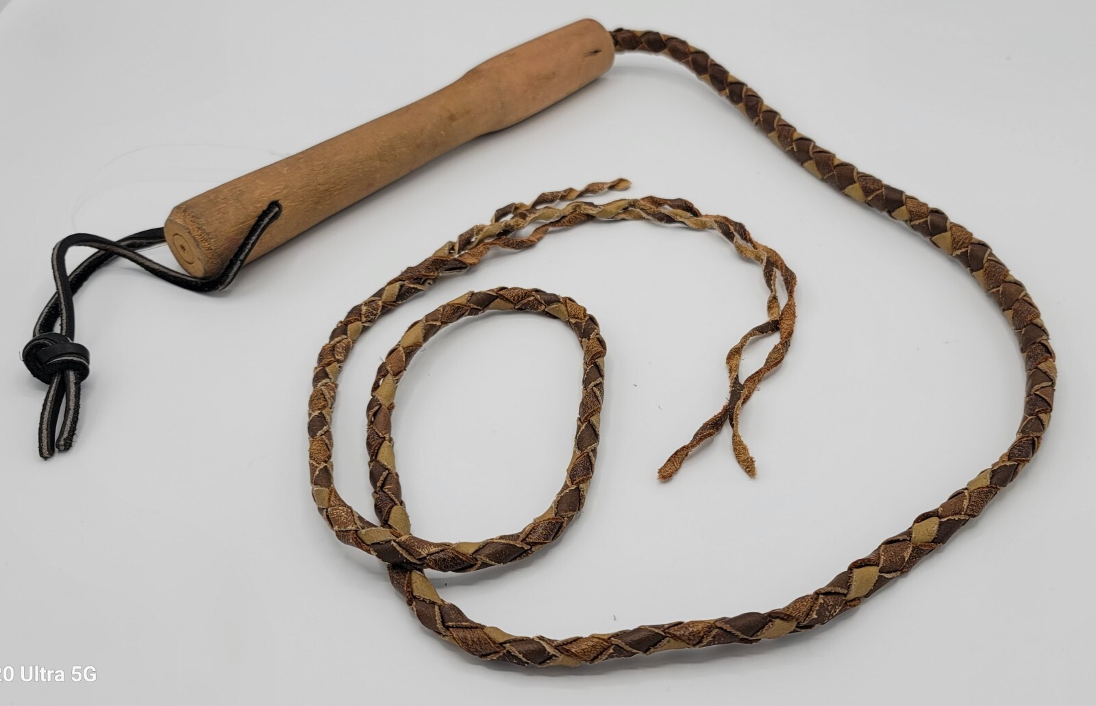 Braided Bull Whip Vintage Brown & DarkLeather Split Tail 54 Inches Wooden Handle