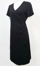 Soft Surroundings WM Med Black Jersey Knit Dress Wrap Front Ruched Short Sleeve