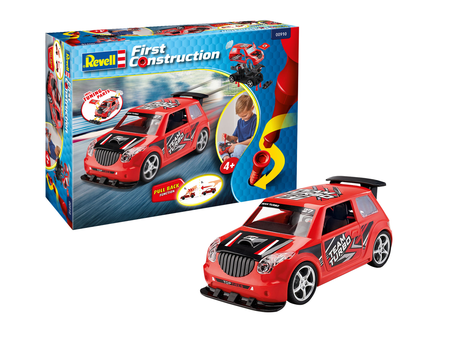Revell 00910 - 1/20 First Construction - Race Car With Rückziehm. Rallye Car,Red