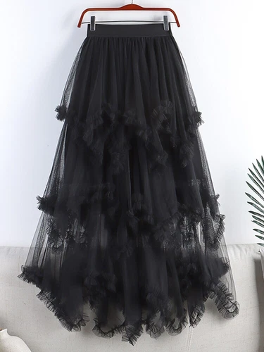 Tulle Long Dress for Women 2023 Summer Cute Irregular Mesh High Waist Maxi Skirt - Bild 9 von 33
