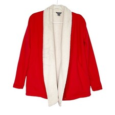 Eddie Bauer Fleece Sweater Womens Size XS Red Open Jacket