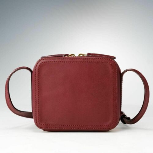 Auth A.P.C Mini Louisette Square Shoulder Bag Leather Apc Crossbody Bordeaux - Picture 3 of 9