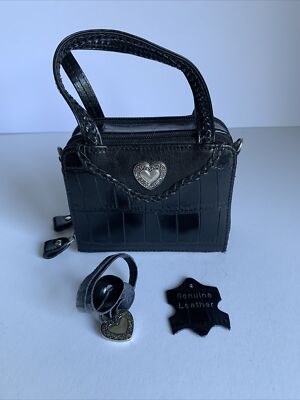 Brighton Croc Embossed Leather Woven Mini Box Bag Black Chic