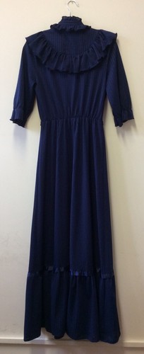 1970s Navy Blue Jersey Maxi Dress By Inka With A Frilled Yoke UK 10 - Picture 4 of 5