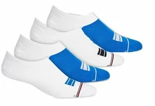 $64 Tommy Hilfiger Men's White Blue 4 Pair Pack Sport Liner Socks Size 7-12