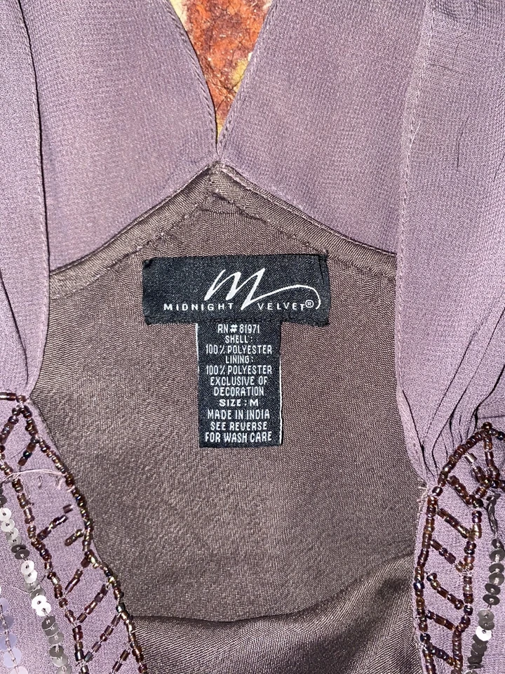 Midnight Velvet BEAUTIFUL Cocktail Sequinned Beaded Maxi Dress Dusty Purple M - Image 4 of 4