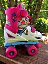 SKECHERS Butterfuly Rainbow Heart OutSide Inside ROLLER SKATES Girls Shoes Sz M