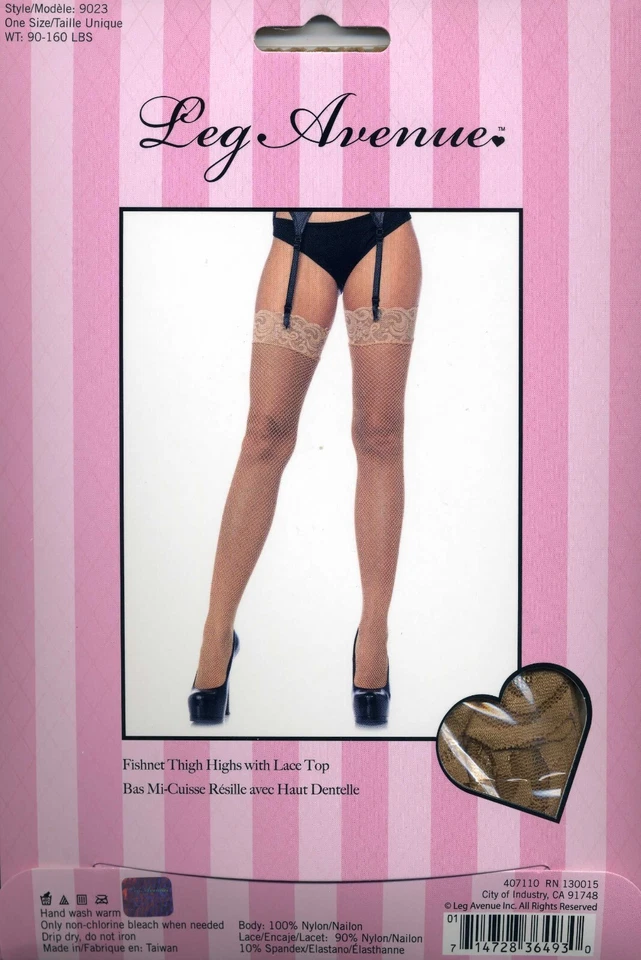 Medias de encaje beige de red hasta el muslo de 3" para adulto talla única pierna Avenue 9023 Foto 2 de 4