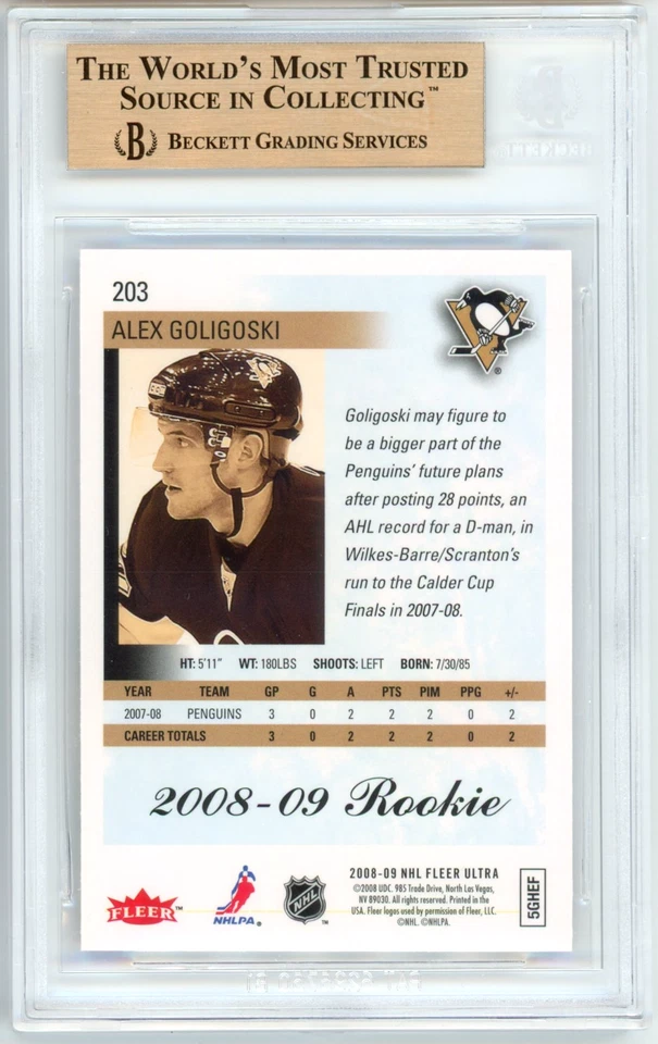 Alex Goligoski RC BGS 9.5: 2008-09 Ultra Rookie Highest Subgrades #203 POP 2 - Image 2 of 3