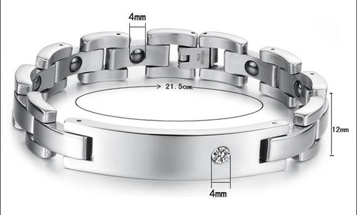 Pulsera magnética de acero inoxidable ID + grabado a petición con pulseras de pareja de pedrería - Imagen 6 de 15