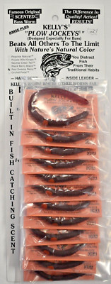 KELLY'S  BASS WORMS PLOW JOCKEYS  Red Swamp Berry Scented RIGGED 12PK USA
