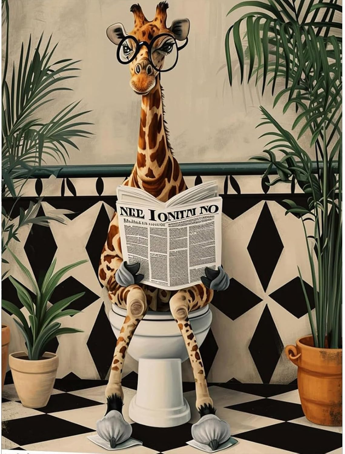 Cdsnxore Diamond Painting, Cute Giraffe on Toilet Animal Diamond Painting Pictur