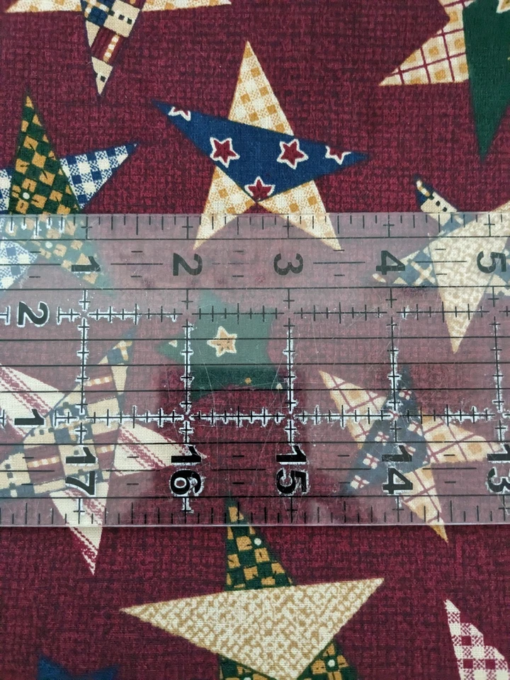 Vintage Spring Industries Burgundy Patchwork Stars Fabric Cotton 33" x 44" W - Image 4 of 4