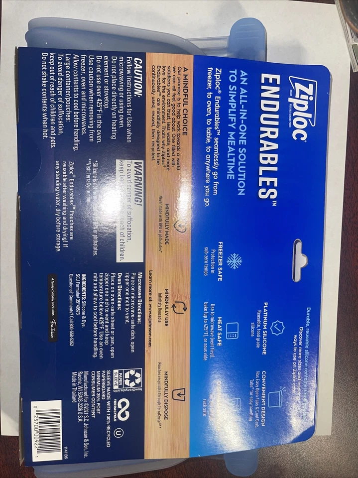 Ziploc Endurables Large Pouch Half Gallon 64 fl oz Reusable Silicone New 8.6x9 - Image 2 of 2