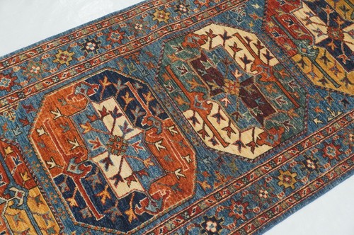 3 x 7 ft Blue Ersari Turkmen Afghan Hand knotted Tribal Runner Rug - Picture 3 of 15