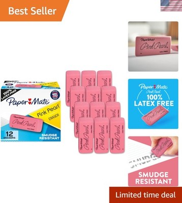 Classic Pink Pearl Erasers, 12 Pack - Latex-Free, Soft Touch, & Smudge Resistant
