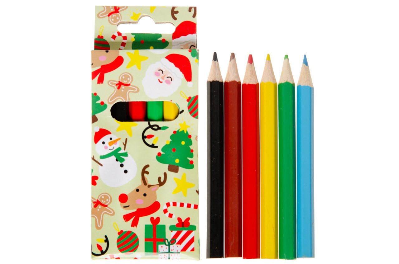 6 Pieces Christmas Colored Pencils 9cm - Fun Party Bag Fillers Gifts