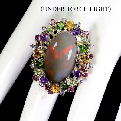 925 Sterling Silber Ring Oval Feueropal 3,6 ct Citrin Handgefertigt 8.5 - Bild 1 von 4