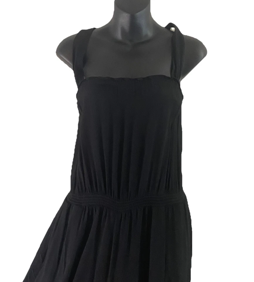 Madewell Women 14 Wide Leg Sleeveless Jumpsuit Overalls Black Crinkle FairyGoth - Image 4 of 4