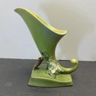 Vintage 1949 Roseville Pottery Green Apple Blossom Cornucopia Vase 321 6" Tall.