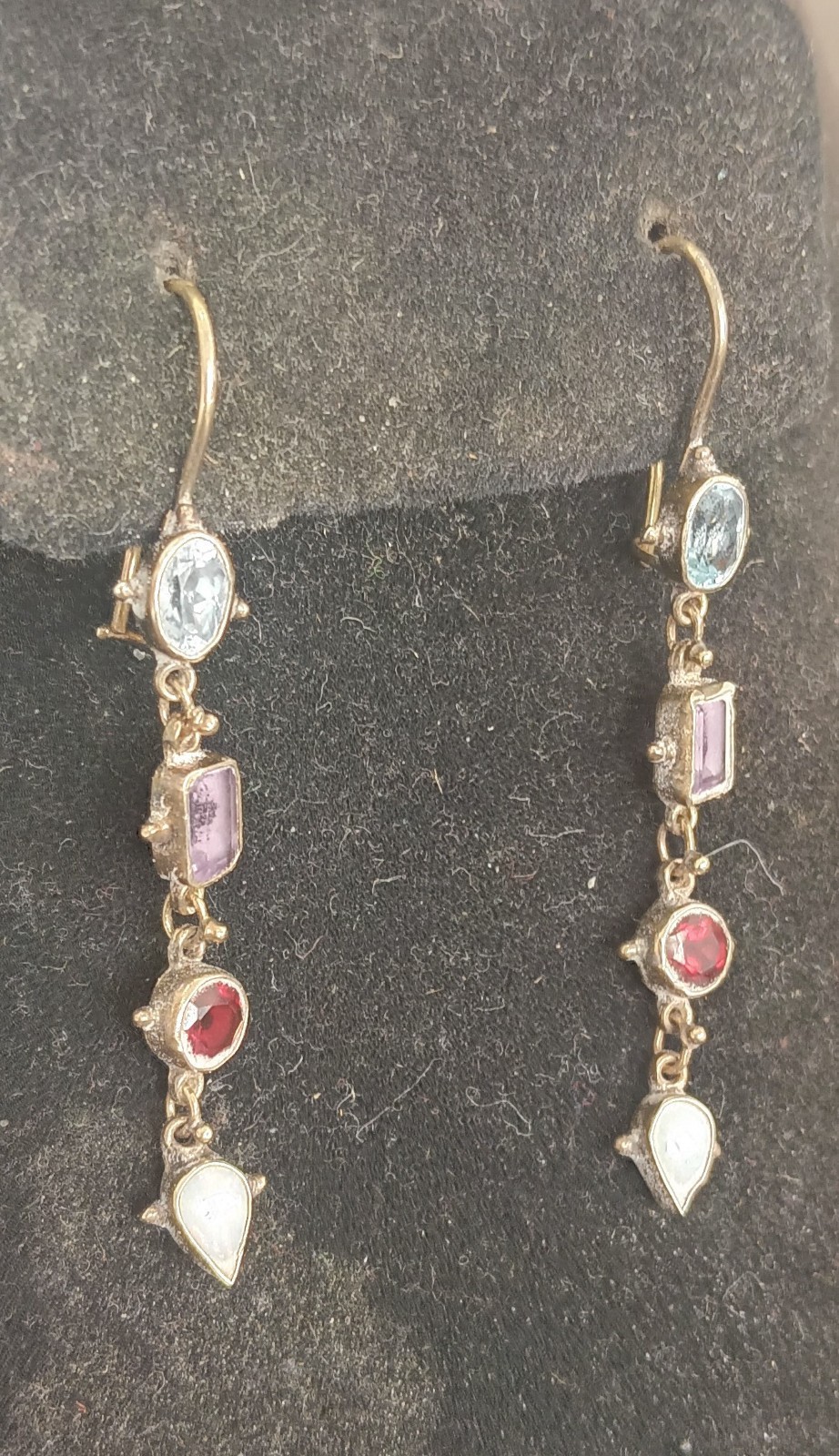 Sterling Silver Multi Gemstone Dangle Earrings - image 4