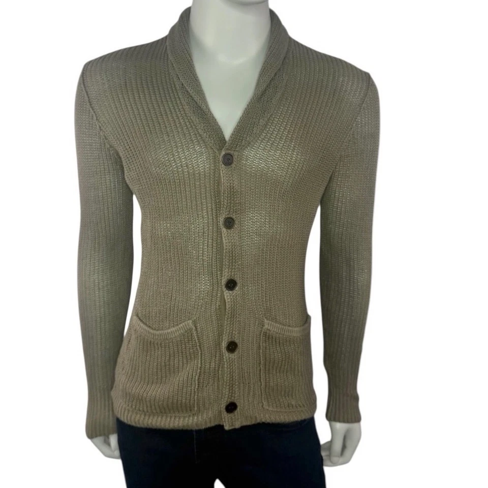 John Varvatos USA Luxe Linen Shawl Collar Slim Fit Knit Cardigan Tan Men's M - Image 2 of 4