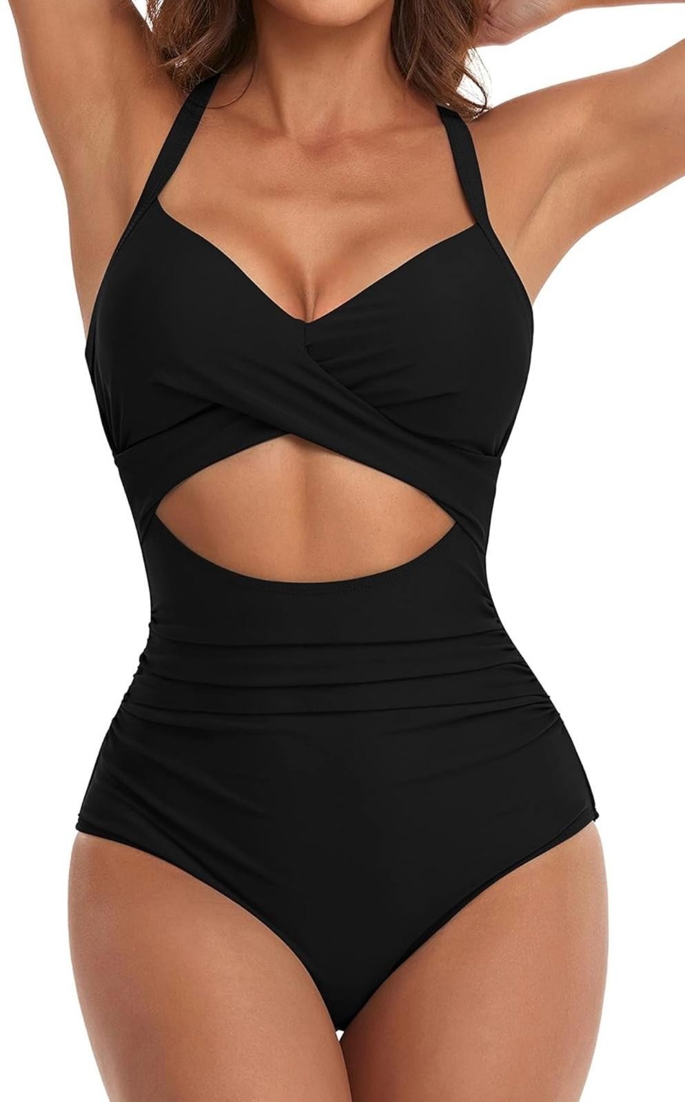 Eomenie Size L, Women's 1pc Swimsuits Tummy Control Cutout High Waisted Bathing