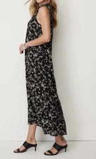 J. Jill Black Ditsy Floral Smocked Neck Midi Maxi Dress Boho Linied Crinkled XL