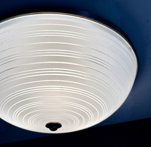 Antike Art Deco 30er 40er Jahre Maschinenalter Lightolier Unterputz Kuppel Wirbel Deckenleuchte - Bild 9 von 21