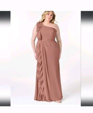 Azazie Sharon Mulberry Sleeveless One-Shoulder Chiffon Bridesmaid Dress 16