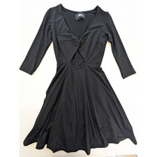 Reformation Everyday Black Long-Sleeve Twist-Front Fit & Flare Dress w Pockets