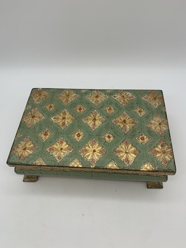 ITALIAN FLORENTINE Gold Gilt Jewelry Box Diamond Design Mid 20th Century 💚 - Bild 4 von 11