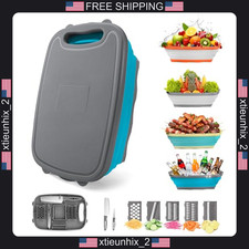 Collapsible Camping Cutting Board with Colander and Slicer for Outdoor Use