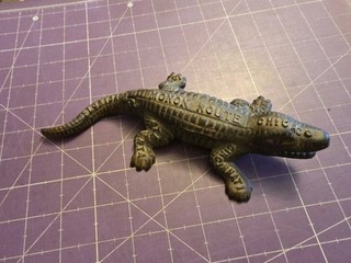 8 1/2" Monon Route Railroad Cast Iron Alligator Ashtray/Match Holder