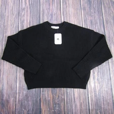 Elodie Sweater Womens Small Black Ribbed Knit Crewneck Pullover Long Sleeve