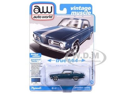 1965 PLYMOUTH BARRACUDA FORMULA S DARK BLUE 1/64 BY AUTO WORLD